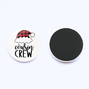 Christmas buffalo plaid cousin CREW magnetic fridge magnets with red and black pattern