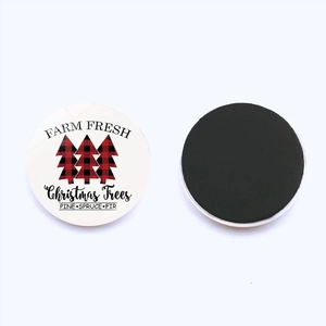 Farm Fresh Christmas Tree fridge magnets set with red plaid pattern on white background