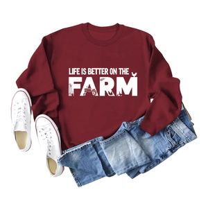 Women casual crewneck sweatshirt in wine red with Life Is Better On The Farm graphic