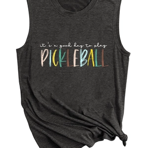 Dames Mouwloze Tanktop Pickleball Letterprint Katoenmix Casual Sportief Muscle Tee Shirt Zomer Mode Top