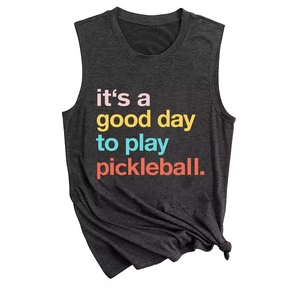 Débardeur gris anthracite 'play pickleball' avec nœud à l'ourlet pour femme