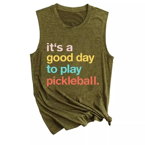 Débardeur de pickleball vert olive sans manches avec col rond et nœud latéral