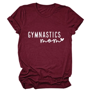 T-shirt maman gymnastique bordeaux chiné avec col rond et manches retroussées