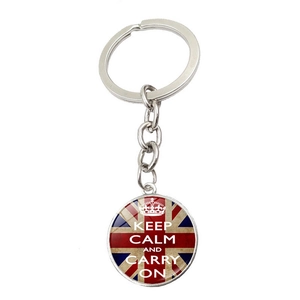 Portachiavi in Metallo Vintage Lega di Zinco Vetro Gemma del Tempo Ciondolo Rotondo Slogan Keep Calm Anello Chiave Per Viaggio Quotidiano Ciondolo Borsa Regalo