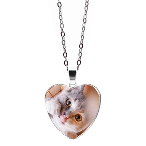 Dettaglio della collana a cuore d'argento con foto di gatto personalizzata