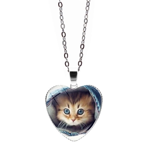 Collana Con Pendente A Cuore Con Foto Di Gatto Gioielli In Lega E Vetro Stile Incantevole Per Donna Amanti Degli Animali