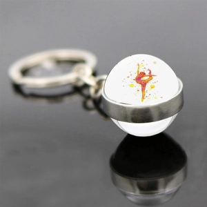 Artistic rhythmic gymnastics glass ball keychain with watercolor athlete silhouette