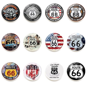 Retro Route 66 Glass Fridge Magnet Crystal Magnetic Whiteboard Decor American Highway Theme Decorative Magnet Home Kitchen