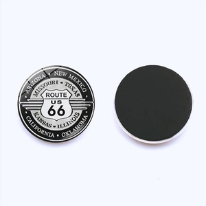 Set of two Route 66 glass fridge magnets showing front design and back magnetic surface