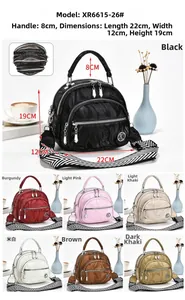 Detailed size specifications of 22x12x19cm for the multi-compartment nylon handbag