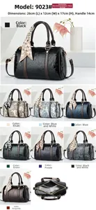 Sélection de sacs Boston en cuir gaufré en huit coloris avec détail de foulard en soie