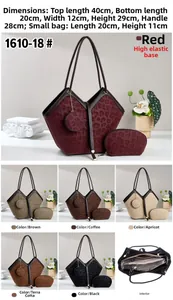 Tableau détaillé des tailles pour l'ensemble sac léopard en rouge et marron avec mesures