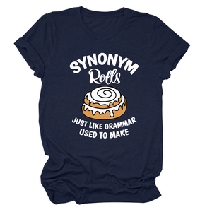 Navy blue cotton T-shirt with SYNONYM Rolls graphic print in a loose casual fit