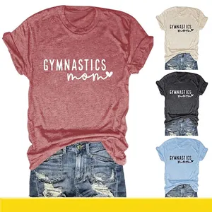 T-Shirt Femme Mélange Coton Gymnastics Mom Imprimé Lettres Manches Courtes Col Rond Ample Décontracté Haut