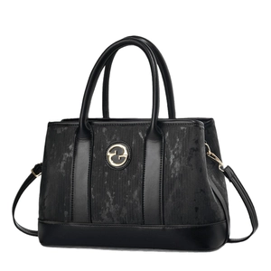 Chic black striped shoulder bag with gold logo and detachable long strap for women