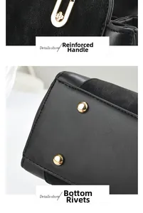 Détails des coutures de poignée renforcées et des rivets de fond dorés sur sac en cuir