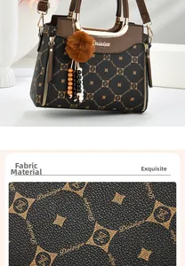 Detailed macro view showing the fine lychee texture and monogram pattern of the leather bag