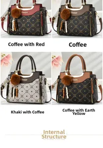 Detailed four-color grid of classic monogram tote bags with beaded charms and metal handles