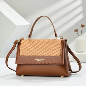 Sac à Bandoulière Vintage pour Femmes en Cuir Synthétique Tissé Grande Capacité Sac à Main Élégant Surpiqûres Fourre-tout Voyage