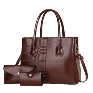 Deep brown leather 3-piece bag set with tote, envelope wallet and card holder