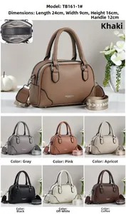 Vue détaillée des sept couleurs et dimensions du sac à main bandoulière minimaliste