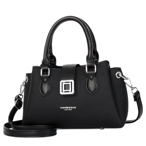 Classic black saffiano leather tote bag with silver hardware and adjustable strap