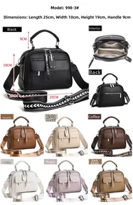 Detailed size map and multi-color options for textured leather crossbody bags