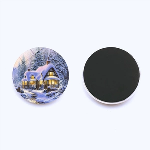 Weihnachts-Kühlschrankmagnete aus Glas mit kunstvollem Winterhaus-Ölgemälde-Motiv