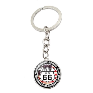 Porte-clés Route 66 classique avec drapeau américain et noms des huit États gravés