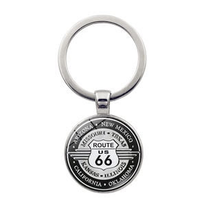 Porte-clés Route 66 en alliage avec dôme en verre et noms des États américains
