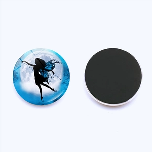 Magnets de frigo en verre 25mm avec silhouette de fée bleue et dos magnétique circulaire