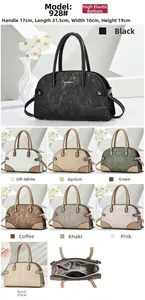 Detailed view showing seven color options and precise dimensions of the stylish handbag