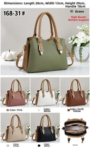 Detail view of leather shoulder bag showing 28x13x20cm dimensions and multi-color options