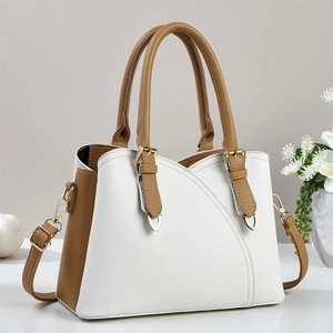 Minimalist bicolor tote bag with lychee texture and adjustable strap for women