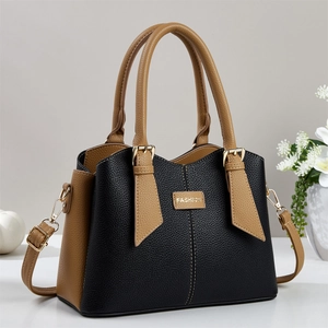 Women Fashion Contrast Color PU Leather Handbag Large Tote Bag With Adjustable Shoulder Strap Crossbody Bag For Daily Commute
