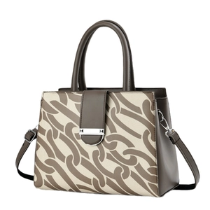 Sac cabas chic pour femme en toile avec imprimé chaîne et bandoulière en cuir