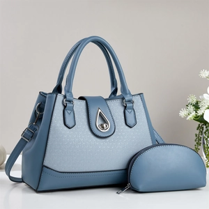 Ensemble sac cabas élégant bleu Morandi pour femme avec fermoir goutte d'eau en métal