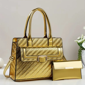 Borsa a Mano da Donna in Pelle Verniciata con Motivo Intrecciato e Set Portafoglio Clutch Borsa a Tracolla di Grande Capacità