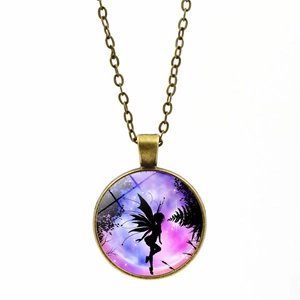 Luminous fairy butterfly pendant necklace with glow in the dark time gem forest design