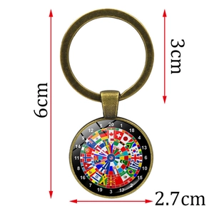 Weltflagge Dartboard Glasanhänger Schlüsselanhänger mit Vintage Bronze Finish 6cm lang