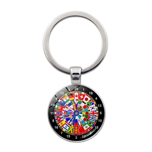 Vintage Weltflaggen Dartscheibe Schlüsselanhänger Zinklegierung Glas Zeit-Edelstein Schlüsselanhänger Retro Flaggen Anhänger Souvenir