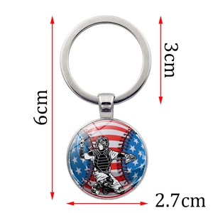 USA flag baseball keychain with pendant size details showing 6cm total length and 3cm ring