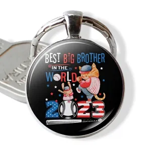 Macro shot of baseball themed keychain with Best Big Brother In The World 2023 design