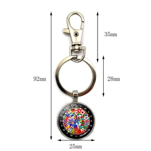 World flag dartboard pattern glass gemstone keychain with lobster clasp 92mm total length