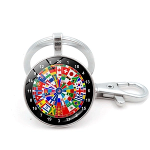 World Flag Keychain International Dartboard Zinc Alloy Glass Pendant Retro Keyring With Lobster Clasp Travel Souvenir