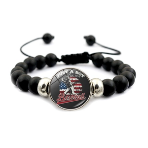 Schwarzes mattes Baseball-Armband mit US-Flaggen-Anhänger für Herren und Jungen