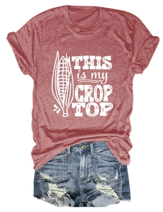 Detail of the high-quality screen print on a retro deep red cotton crop top t-shirt