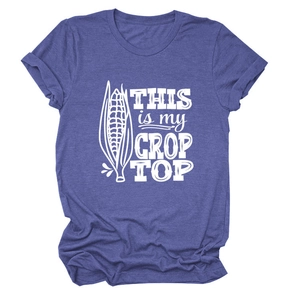 Grey purple crop top t-shirt with THIS IS MY CROP TOP print and corn graphic