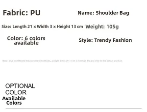 Spécifications détaillées de taille pour le mini sac carré en cuir PU, 21x3x13 cm