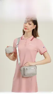 Gray double-layer crossbody bag with small round coin pouch and adjustable fabric strap